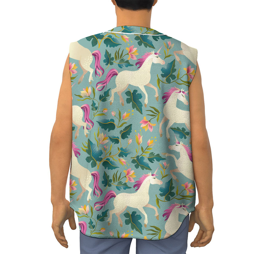 Floral Unicorn Pattern Print Sleeveless Baseball Jersey