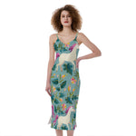 Floral Unicorn Pattern Print Slim Fit Midi Cami Dress
