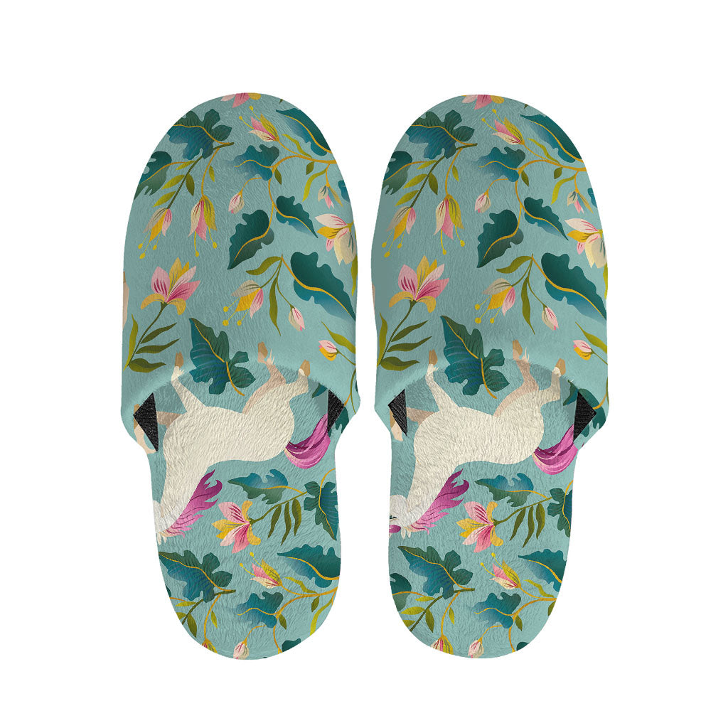 Floral Unicorn Pattern Print Slippers