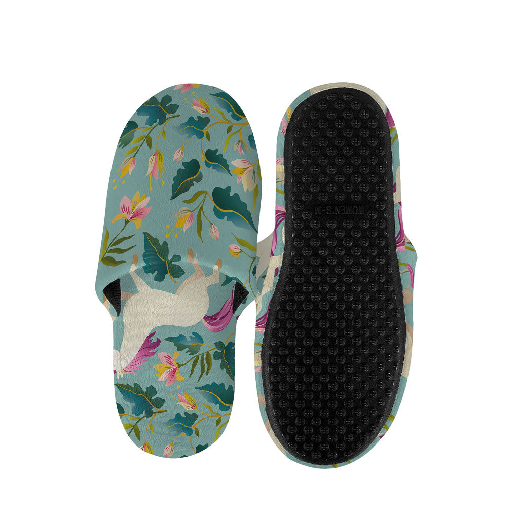 Floral Unicorn Pattern Print Slippers