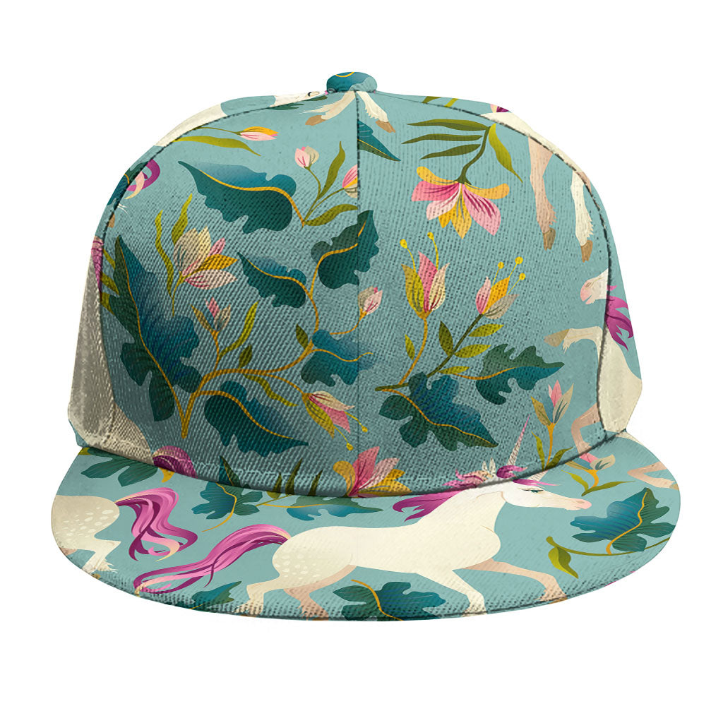 Floral Unicorn Pattern Print Snapback Cap