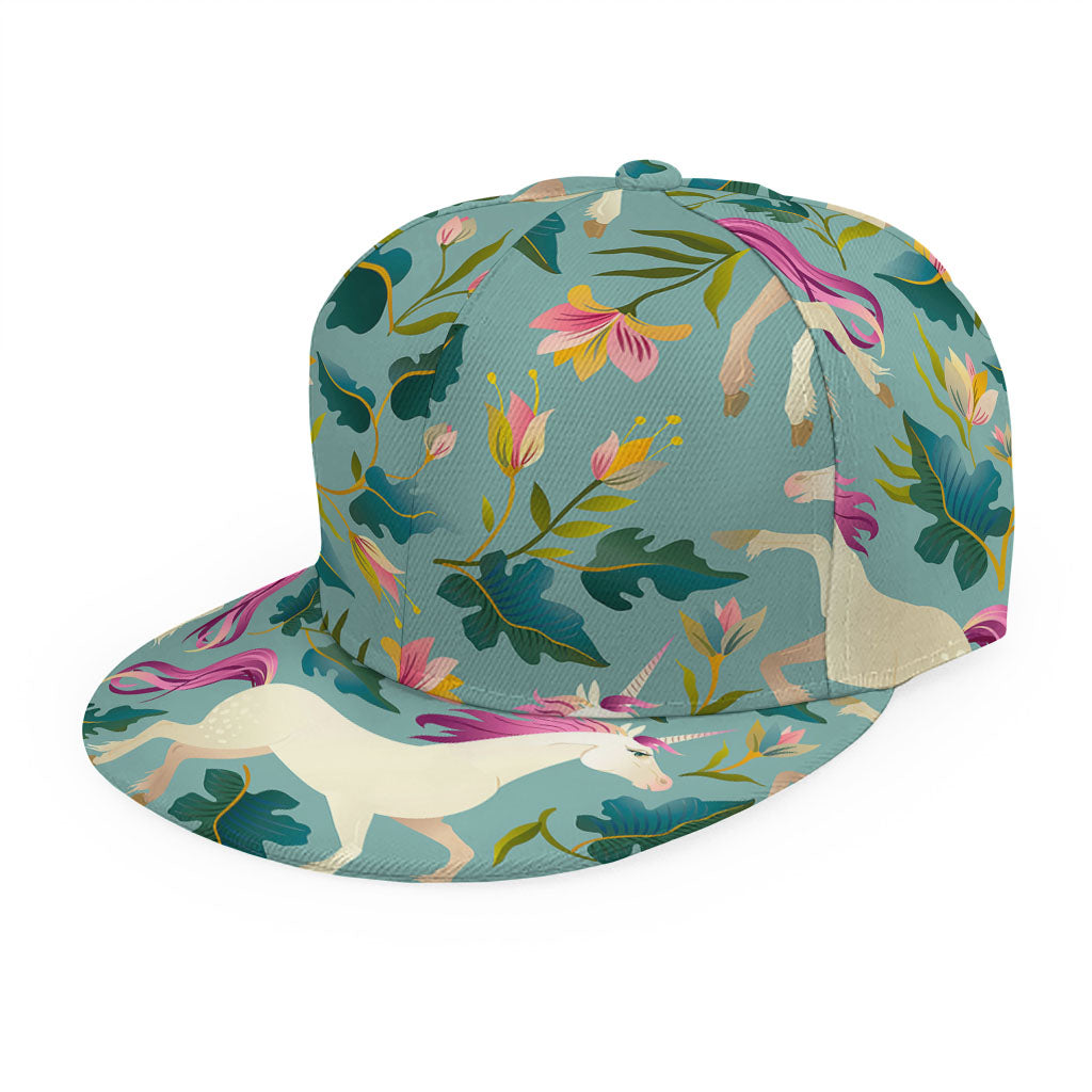 Floral Unicorn Pattern Print Snapback Cap