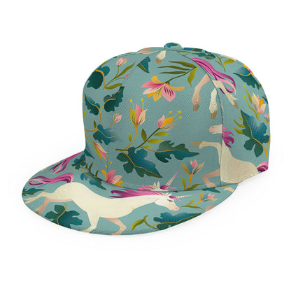 Floral Unicorn Pattern Print Snapback Cap