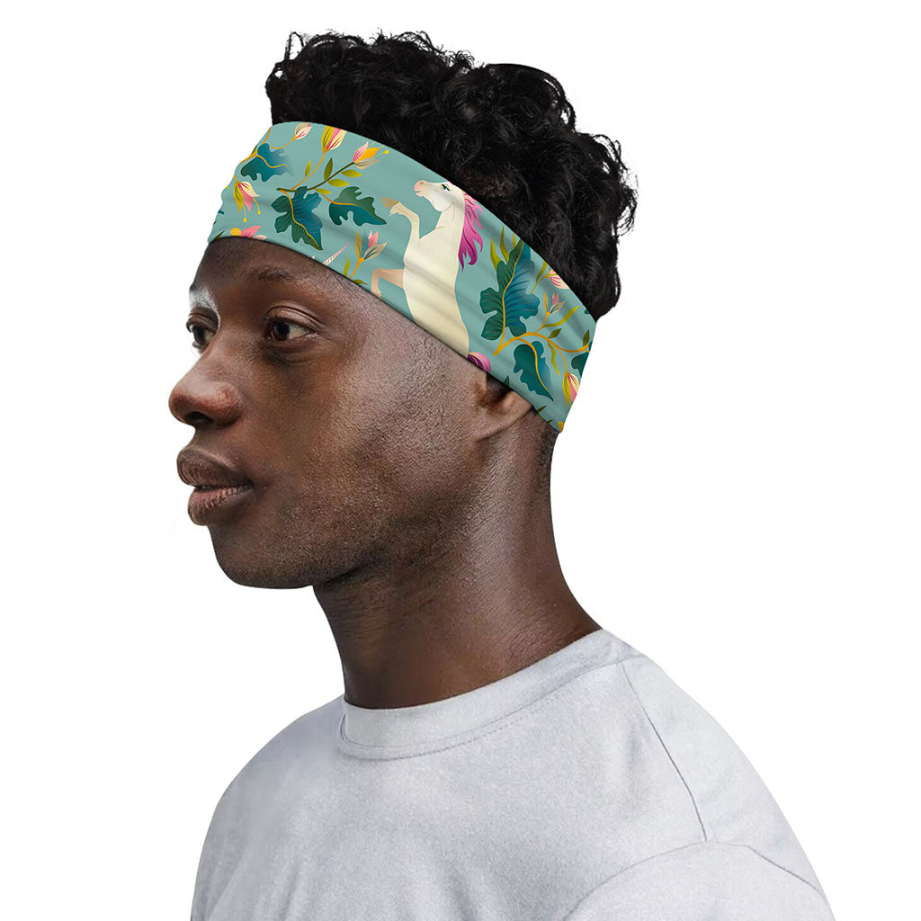 Floral Unicorn Pattern Print Sports Headband