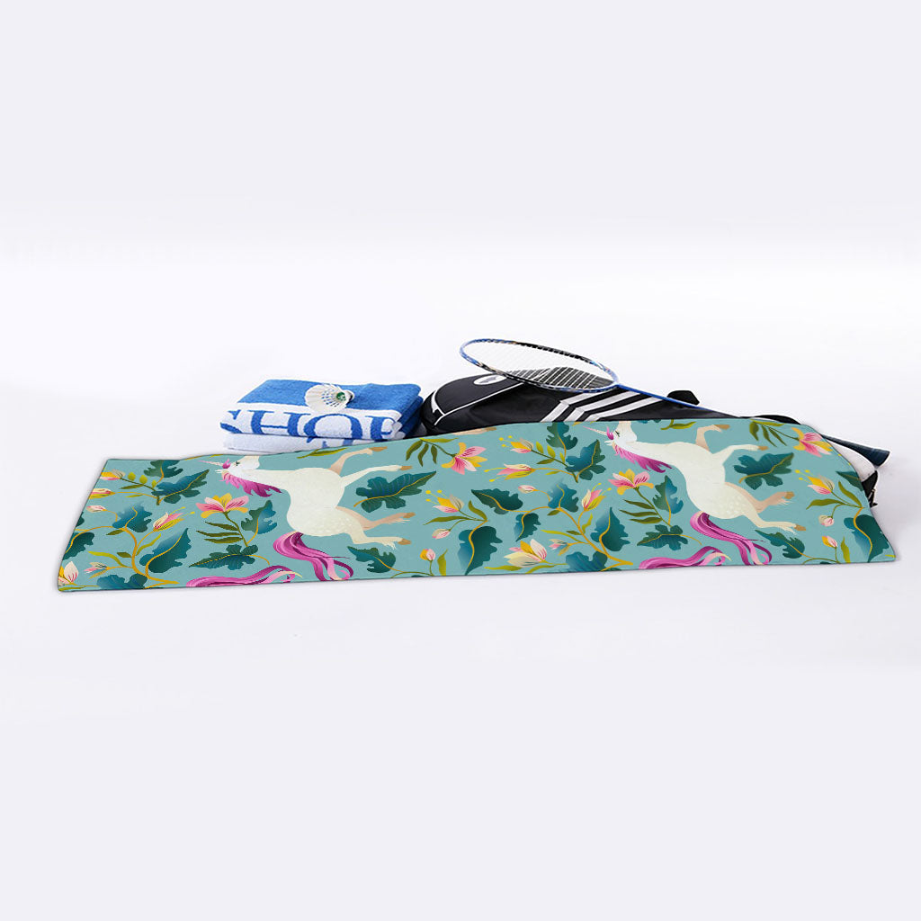 Floral Unicorn Pattern Print Sports Towel