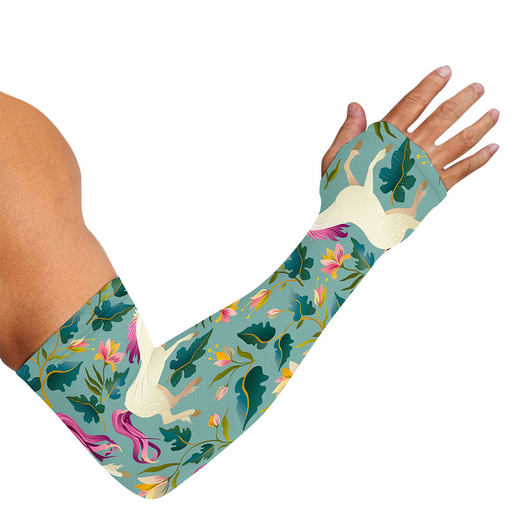 Floral Unicorn Pattern Print Sun Protection Arm Sleeves