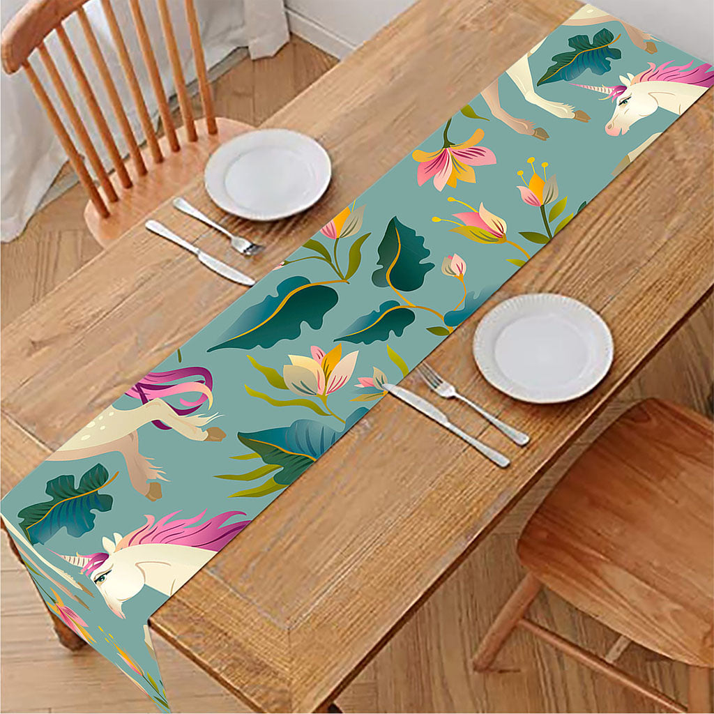 Floral Unicorn Pattern Print Table Runner