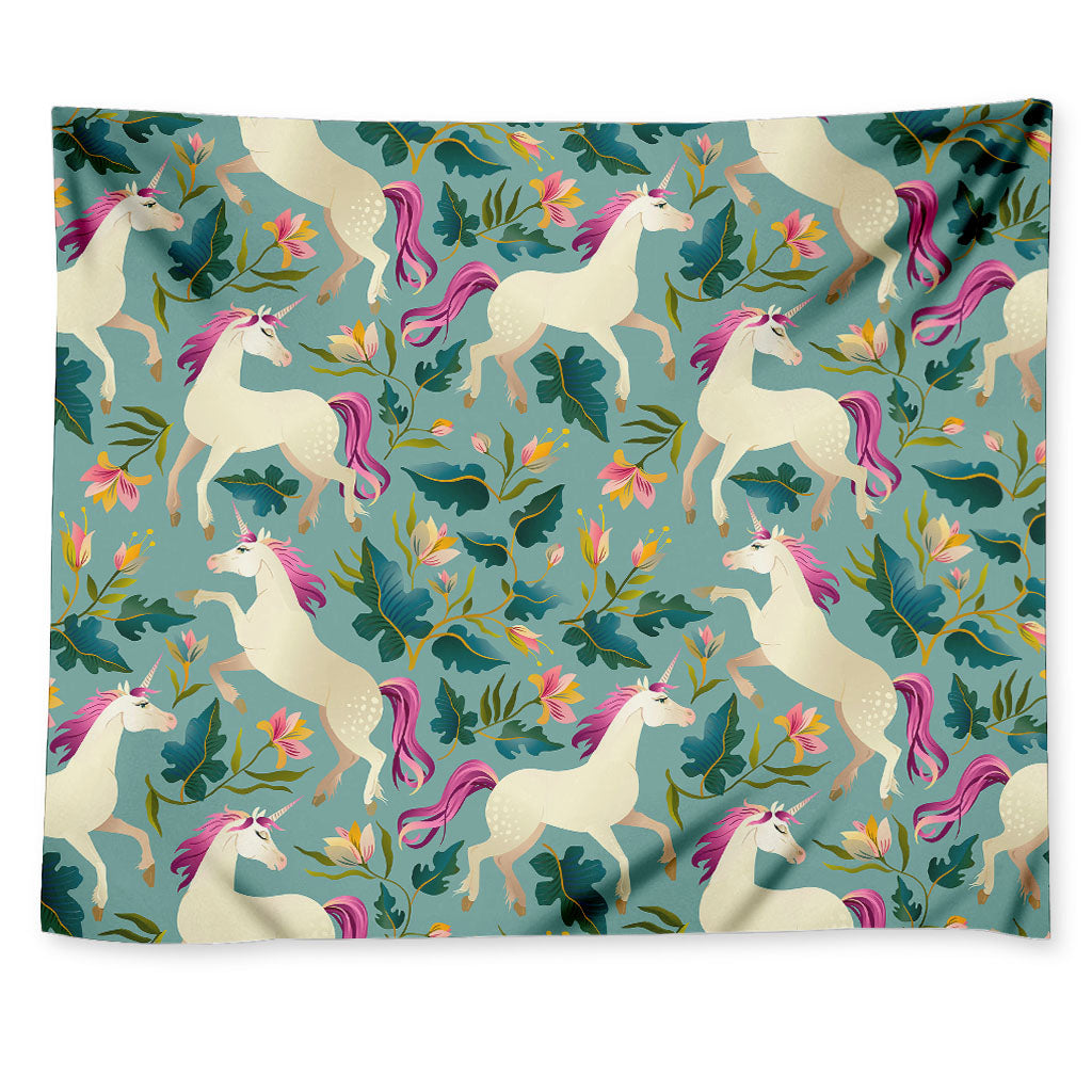 Floral Unicorn Pattern Print Tapestry
