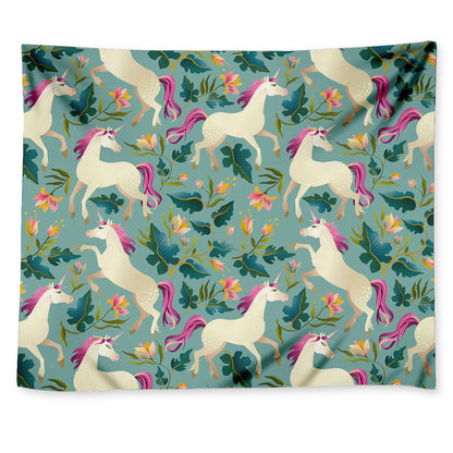 Floral Unicorn Pattern Print Tapestry