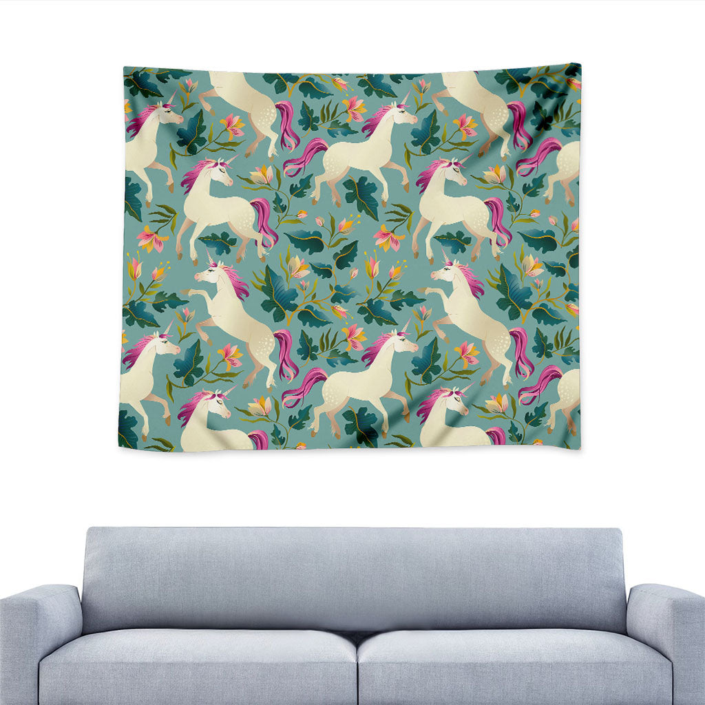 Floral Unicorn Pattern Print Tapestry