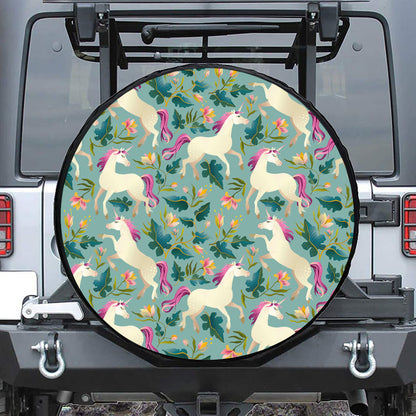 Floral Unicorn Pattern Print Tire Cover