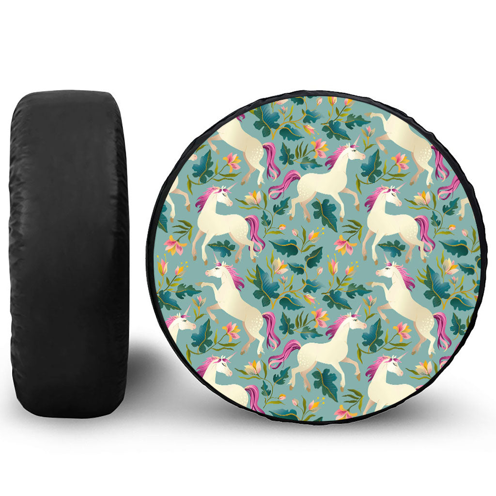 Floral Unicorn Pattern Print Tire Cover