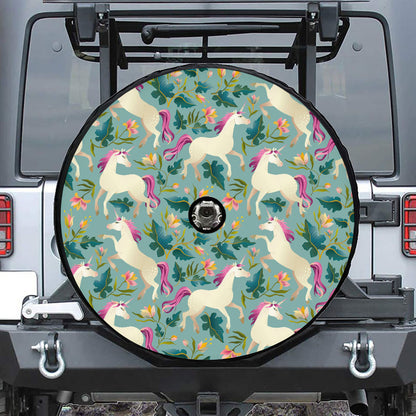 Floral Unicorn Pattern Print Tire Cover With Camera Hole