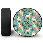 Floral Unicorn Pattern Print Tire Cover With Camera Hole