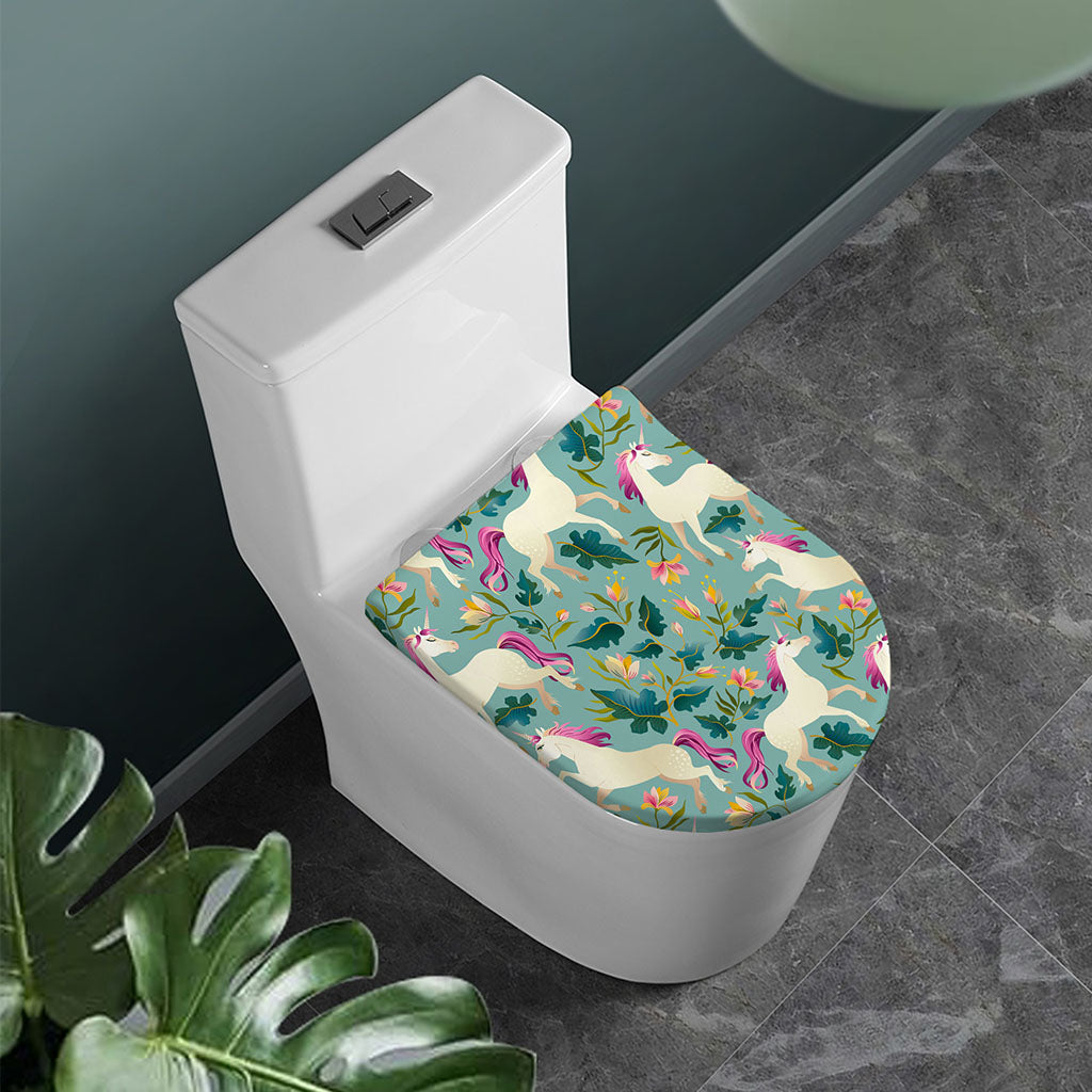 Floral Unicorn Pattern Print Toilet Lid Cover