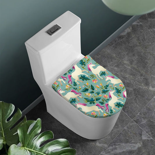 Floral Unicorn Pattern Print Toilet Lid Cover
