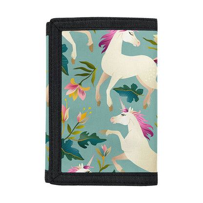 Floral Unicorn Pattern Print Trifold Wallet
