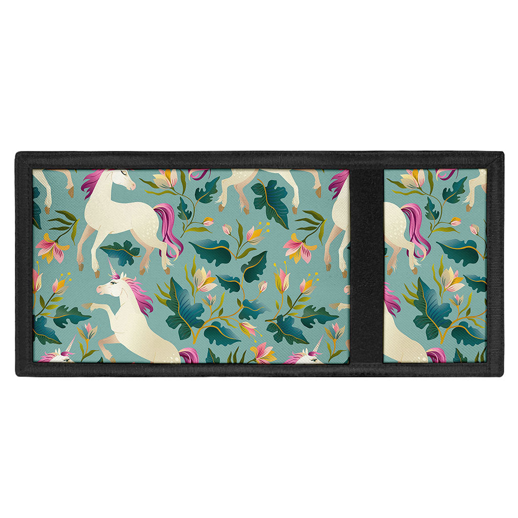 Floral Unicorn Pattern Print Trifold Wallet