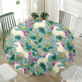 Floral Unicorn Pattern Print Waterproof Round Tablecloth