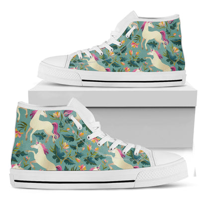 Floral Unicorn Pattern Print White High Top Sneakers