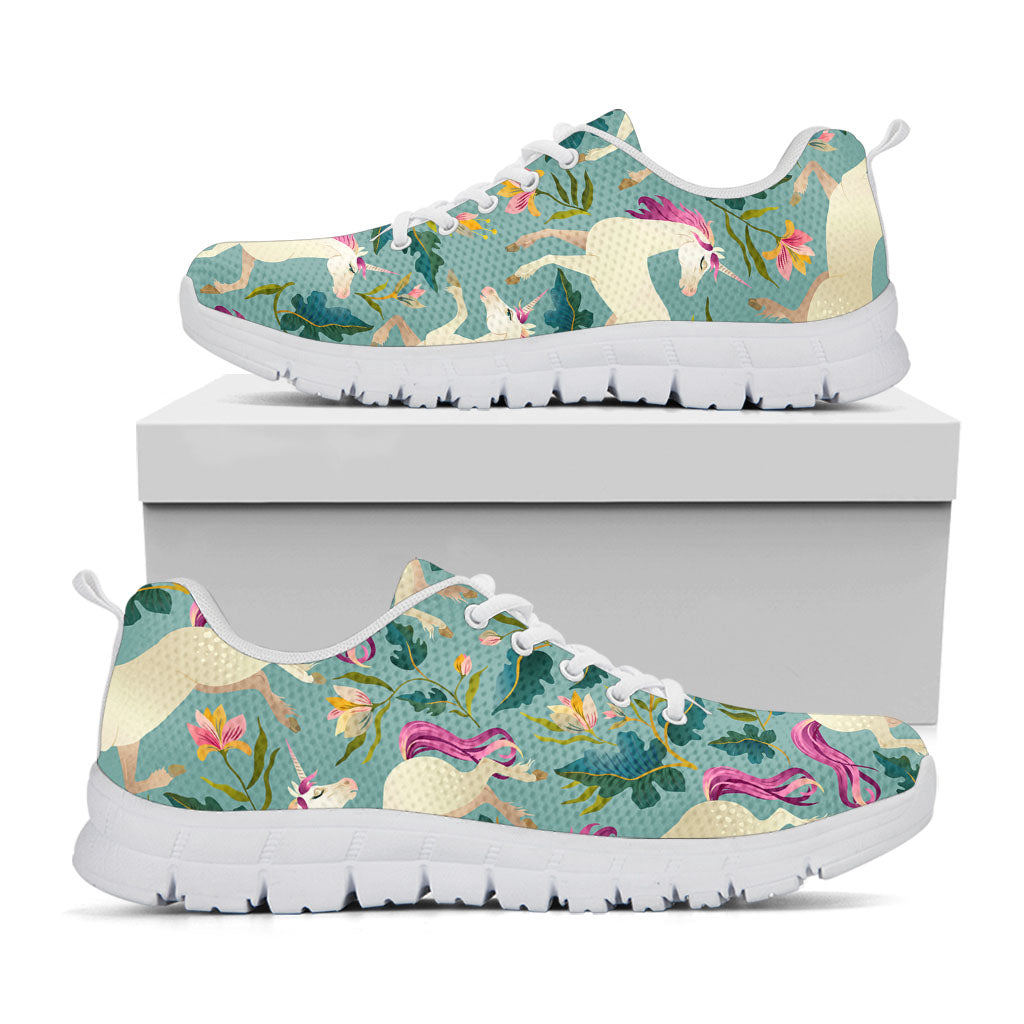 Floral Unicorn Pattern Print White Running Shoes