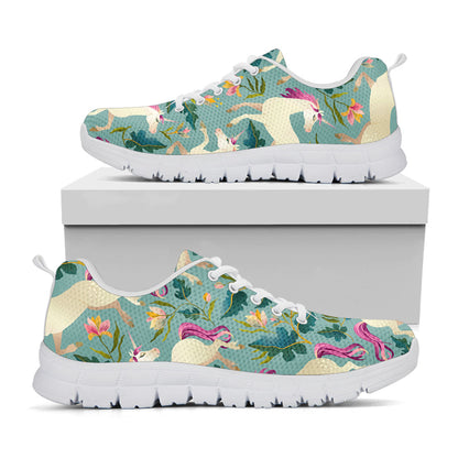 Floral Unicorn Pattern Print White Running Shoes