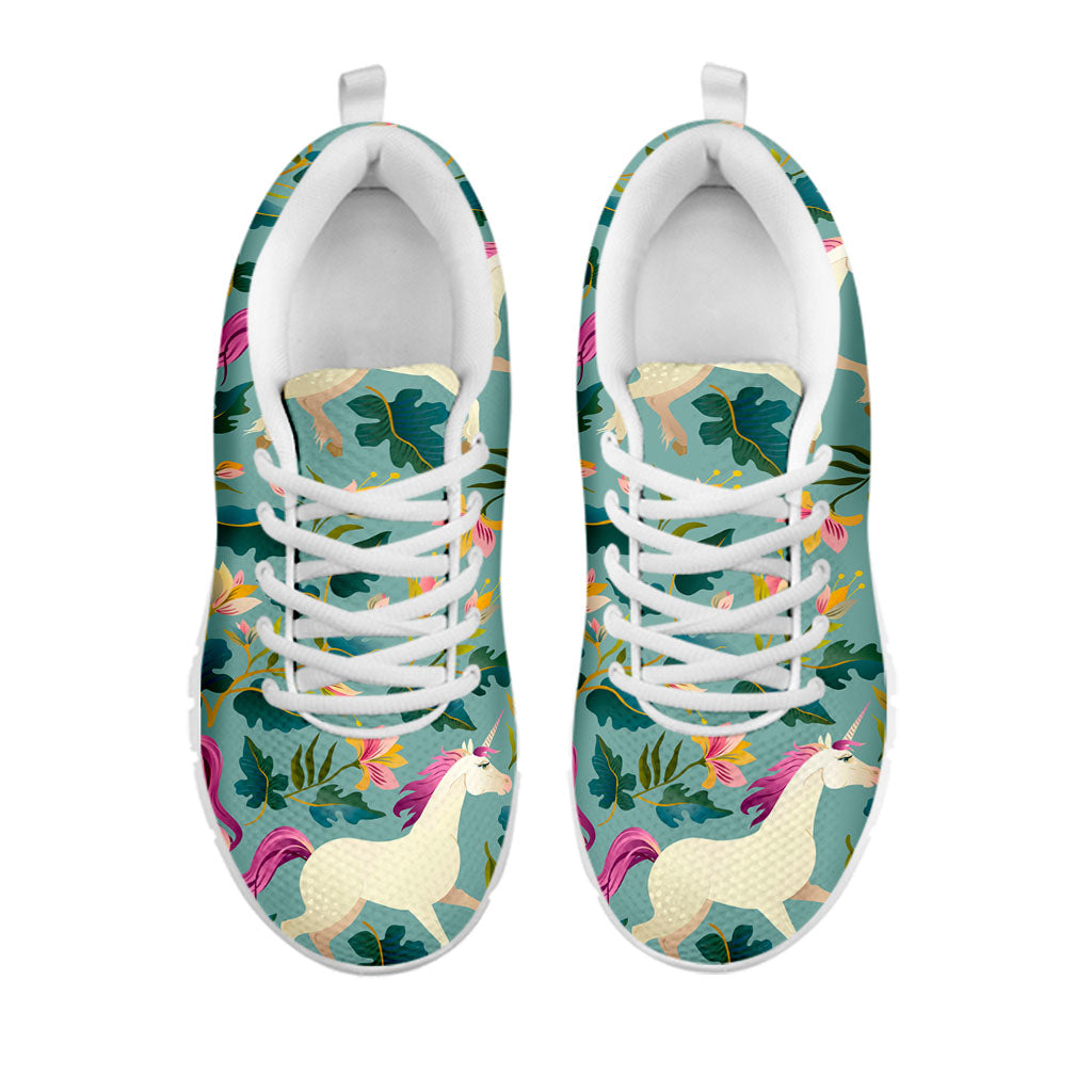 Floral Unicorn Pattern Print White Running Shoes