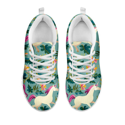 Floral Unicorn Pattern Print White Running Shoes