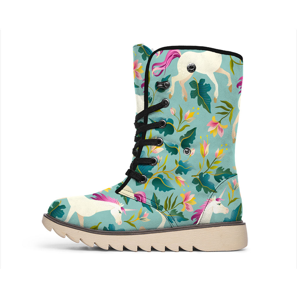 Floral Unicorn Pattern Print Winter Boots