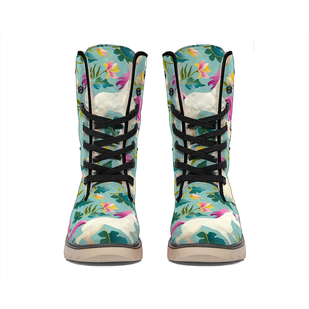 Floral Unicorn Pattern Print Winter Boots