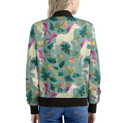 Floral Unicorn Pattern Print Women's Bomber Jacket