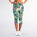Floral Unicorn Pattern Print Women's Capri Leggings