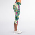 Floral Unicorn Pattern Print Women's Capri Leggings