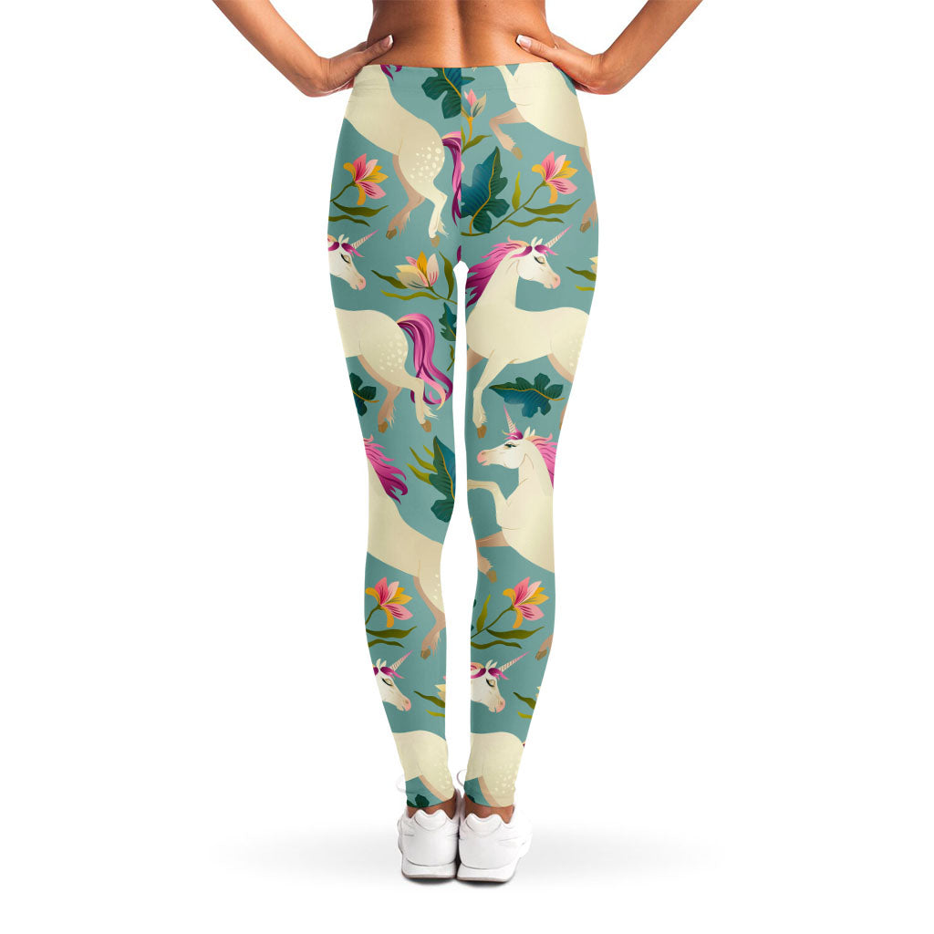 Floral Unicorn Pattern Print Women's Leggings