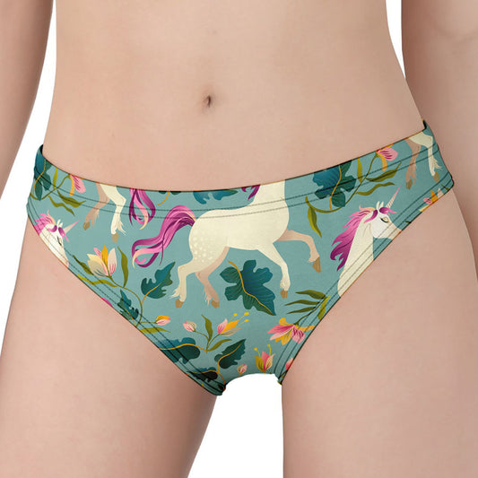 Floral Unicorn Pattern Print Women's Panties