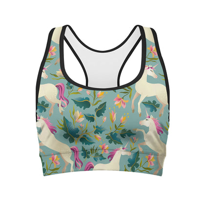 Floral Unicorn Pattern Print Women's Sports Bra