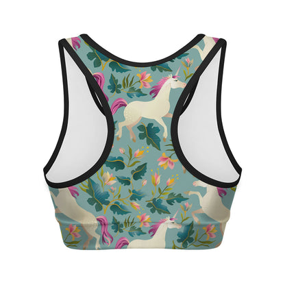 Floral Unicorn Pattern Print Women's Sports Bra