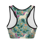 Floral Unicorn Pattern Print Women's Sports Bra