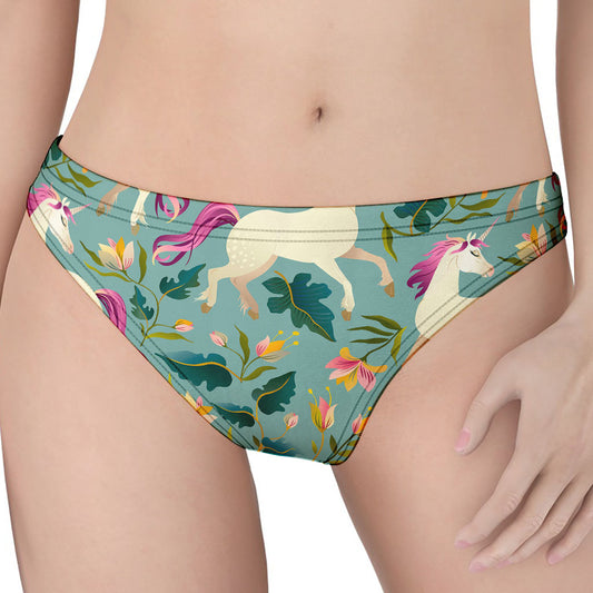 Floral Unicorn Pattern Print Women's Thong