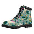 Floral Unicorn Pattern Print Padded Collar Lace Up Boots