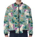 Floral Unicorn Pattern Print Zip Sleeve Bomber Jacket