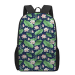 Flower And Leaf Lotus Pattern Print 17 Inch Backpack