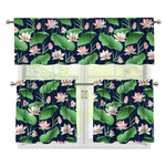 Flower And Leaf Lotus Pattern Print 3 Piece Kitchen Curtains