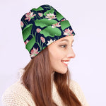 Flower And Leaf Lotus Pattern Print Beanie