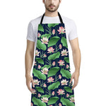 Flower And Leaf Lotus Pattern Print Bib Apron With Pocket