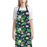 Flower And Leaf Lotus Pattern Print Bib Apron With Pocket