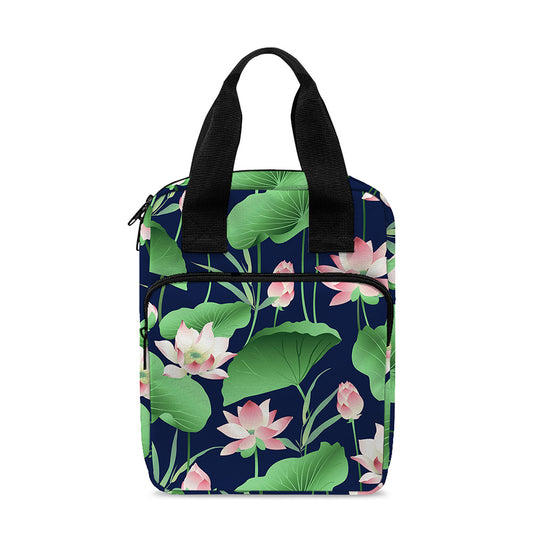 Flower And Leaf Lotus Pattern Print Bible Tote Bag