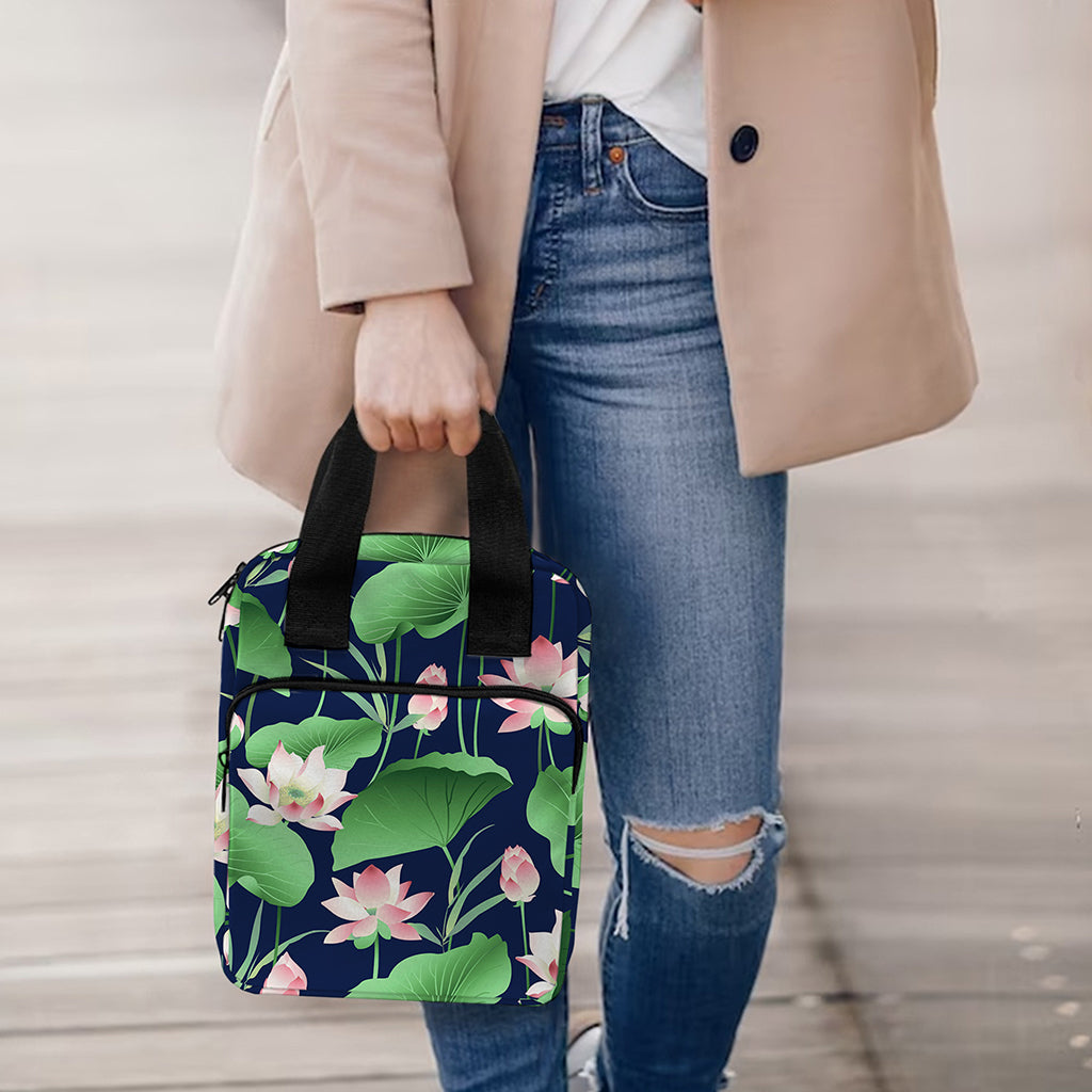 Flower And Leaf Lotus Pattern Print Bible Tote Bag