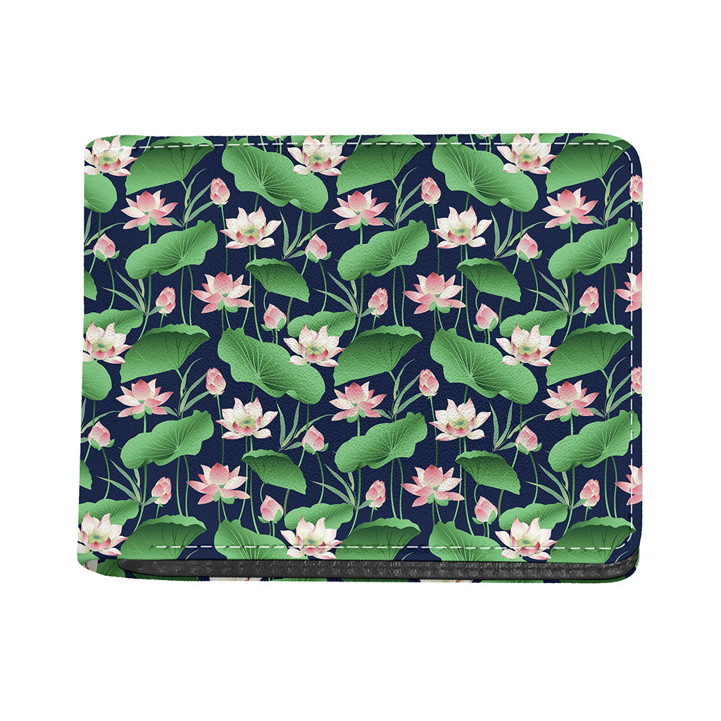 Flower And Leaf Lotus Pattern Print Bifold Wallet