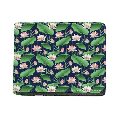 Flower And Leaf Lotus Pattern Print Bifold Wallet